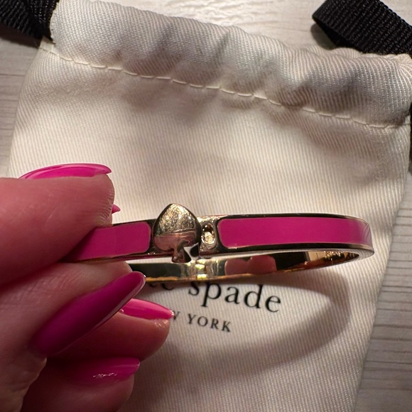 Kate Spade Gold and Pink Enamel bangle bracelet with spade clasp- Preowned - Picture 6 of 8